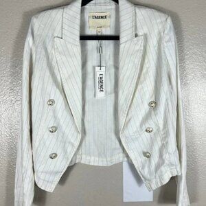 L'AGENCE Wayne Crop Double Breast Jacket in Chalk Stripe